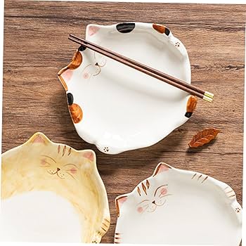 Amazon.co.jp: GREENADSCAPE 陶器の猫型プレート 猫用芸術的な